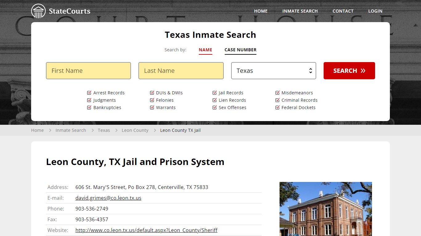 Leon County TX Jail Inmate Records Search, Texas - StateCourts