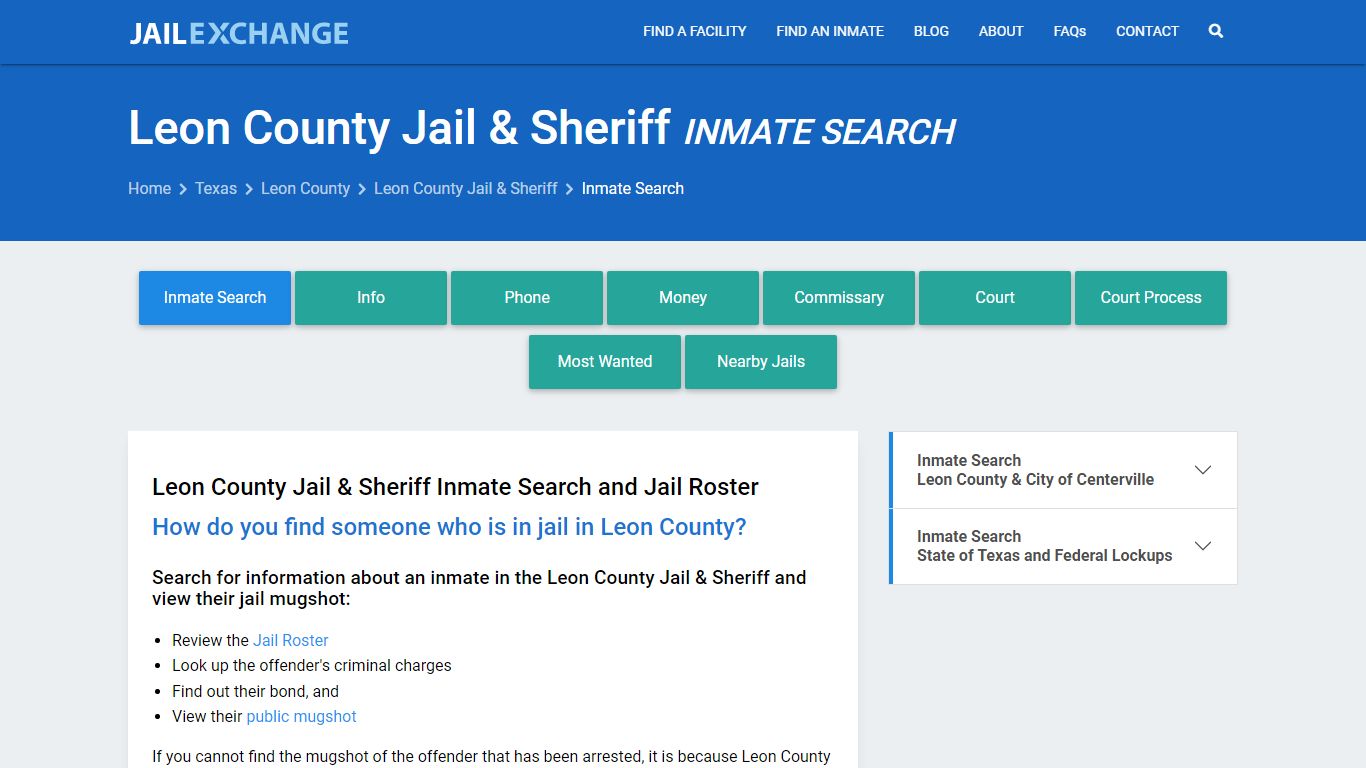 Leon County Jail & Sheriff Inmate Search - Jail Exchange